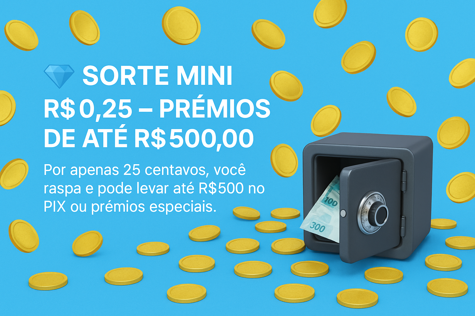 Banner 💎 SORTE MINI — R$0,25 — PRÊMIOS DE ATÉ R$500,00